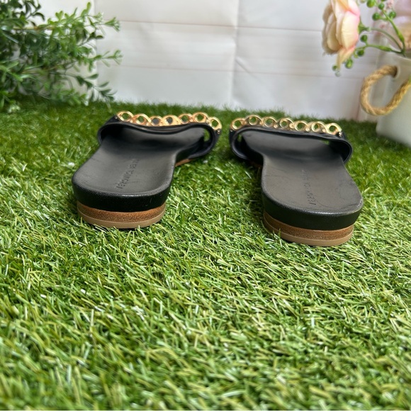 Veronica Beard ENI black Chain-Trimmed Leather Slides Gold hardware 5.5 - Picture 6 of 16